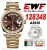 EWF Day Date 128348 A2836 Montre automatique unisexe pour hommes et femmes, lunette en diamants YG, cadran en diamant marron, bracelet présidentiel, même carte de série, Super édition Puretime B2