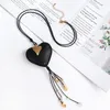 Chaînes ALLYES Bohème Noir Grand Coeur Pendentif Collier Pour Femmes Métal Perles Gland Long En Cuir Couple Cadeaux