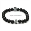 Beaded Strands 8mm Black Lava Stone Cross Charms Buddha Yoga Armband Essential Oil Diffuser smycken för Wome Men Gift DHSeller2010 DH3ZK