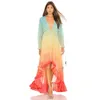 الفساتين غير الرسمية للسيدات الصيفية البوهيمية التدرج الأنيق Maxi Patchwork Rainbow Color Party Ruffles Sweet Sweet Vestidos 220830