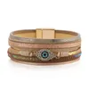 S3171 Turkey Evil Eye Leather Bracelets Rhinestone Blue Eyes Multi Layer PU Leather Bracelet