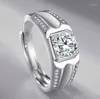 Wedding Rings Men's Ring Silver Color Plated Platinum Domineering Imitation Moissanite Zircon Fashion Valentine's Day Birthday Gift