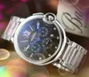 Haute qualité Mens Precision Quartz Mouvement Montre 45mm En Acier Inoxydable Ceinture Sports Multifonctionnel cadeaux d'anniversaire élégants populaires montres-bracelets cadeaux