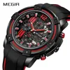 Polshorloges Originele grote wijzerplaat Megir Chronograph Men's Sports Watches Silicone Military Quartz Watch Men Clock Relogio Masculino Reloj