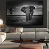 Wandkunst Wilde Tiere Afrikanischer Elefant Leinwandmalerei Schwarz-Weiß-Poster und Drucke Wandbild Wohnzimmer Cuadros Dekor