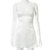 Sıradan Elbiseler Neonbabipink Seksi Beyaz Dantel Trim Satin Sundress Pericore Sırtsız Düşük Kesim Kadınlar İçin Mini Elbiseler Yaz N85-CF11 0830
