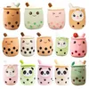 Kawaii gevulde pluche dieren kleine maat cartoon bubble thee kopje peluche speelgoed zacht kussen aardbeien pandbeien panda melk theekussen baby cadeau 830