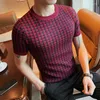 Herrtröjor 2022 Stil hög kvalitet för män Plaid SEVE SEEVE KNIT Sweater/Man Slim Fit Fahion o-hals Set Head Homme 4xl