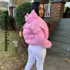 Femmes Down Parkas Mode Mignon Femmes Lumineux PU Rose Puffer Veste Hiver Chaud Bulle Manteaux Brillant En Cuir Fermeture À Glissière Vestes Courtes 220830