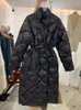 Womens Down Parkas Winter Black Long Coat Cotton Padded Jacket Korean Casual Loose Street Style Belt Oversize 220830