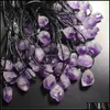 Pendant Necklaces Natural Amethyst Rough Stone Crystal Pendant Necklace Energy Stones Healing Meditation Yoga Gift Wholesale Drop Del Otyem