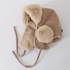 Berets HT4000 Winter Bomber Hat Women Thick Warm Fur Lady Windproof Russian Cap Female Earflap Snow Ski Trapper