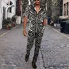 Herrespår High Street Men's Summer Suit Hawaiian Shirt Pants 2 Piece Set Fashion Streetwear Overdimensionerade män Kläder Leopard Design