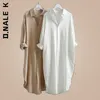 Robes décontractées D.Nale K printemps été décontracté Vintage pur longues robes mi-longues robe chemise blanche pour femmes lin coton vêtements 220829