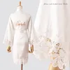 Kadınlar Robe Beyaz Gelin Gelin Nedime Düğün Saten Boşluk Kadın Dantel Patchwork Placwear Samimi iç çamaşırı Seksi Nightdress Kimono Elbise 220830