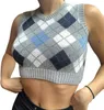 Женские трикотажные трикотажные клетчатые свитер. Пуловая с длинным рукавом v Neck Preppy Y2K E-Girl Top