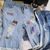 Mäns jeans stora höga män avslappnad fit mode casual rak hål spänne dragkedja denim shorts byxor byxor