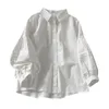 Blouses voor dames shirts kleding voorjaarskantoor dame Poloneck knop patchwork lange mouw mode puff allmatch los wit shirt 220830