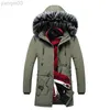 Herenjacks winter lange heren 2022 casual dikke bont purhooded parka heren merk gevormde mannelijke katoen militair bovenkleding l220830