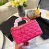 22P Zwart Fuchsia Vanity Box Met Kettingtassen En Spiegel Klassieke Gewatteerde GHW Crossbody Schouder Cosmetische Case Top Co Handvat Totes Grote Capaciteit Designer Hansbag 19cm