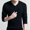 Suéteres masculinos Pullover de cor sólido Men V Men Men Sweater Casual Manga Longa Marca Menscedores de Cashmere de Lã de alta qualidade 220830