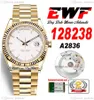 День EWF Дата 118238 A2836 Автоматические унисекс-часы мужские женщины 36 мм желтого золота белый набор