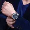 Montres-bracelets Homme Cadran Bleu Chronographe Quartz Montres Mode Acier Inoxydable Aiguilles Lumineuses Analogique Pour Homme Luxe