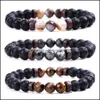 Bracelets de charme Hommes Bracelet Facettes Pierre Naturelle En Bois Perlé 8Mm Oeil De Tigre Spectrolite Bouddha Perles De Lave Soutien-Gorge Extensible Dhseller2010 Dhhnd