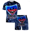 Treno masculino Terno de verão Terno casual Big Mouth 3D Impresso Hip Hop 2 T-shirts de colarinho O de grandes dimensões shorts esportivos