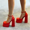 Modetjock superhög kälel sandaler catwalk läder sexiga designer skor
