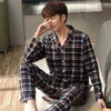 Pijama de roupas de sono masculina estabeleceu tamanho xadrez pjs de mangas compridas de mangas compridas para homem para homem de algodão macio Sleep Lounge Use terno 220830