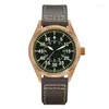 Relojes de pulsera San Martin reloj de bronce militar YN55A estilo Retro Simple para hombre relojes mecánicos automáticos correa de cuero 20Bar