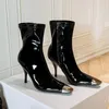 Boots Winter Luxury Women Black Sock High Heels Stiletto Sexy Metal Pointed Toe Ankle Ladies Shoes 220829