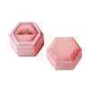 Hexagon Velvet Ring Box Jewelry Boxes Display Holder with Detachable Lid for Wedding Engagement