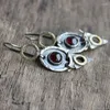 Dangle Earrings Vintage Triangle Oval Metal For Women Gypsy Jewelry Hollow Golden Circle Red Stone Antique Silver Color Earring