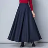 Skirts Winter Women Long Woolen Skirt Fashion High Waist Basic Wool Female Casual Thick Warm Elastic ALine Maxi O839 220830