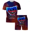 Treno masculino Terno de verão Terno casual Big Mouth 3D Impresso Hip Hop 2 T-shirts de colarinho O de grandes dimensões shorts esportivos