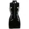 Vestidos casuais pretos PVC Catsuit Latex sexy punk bodycon pu lederen exotische mouwloze ladys clubwear