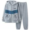 Men's Sleepwear Casual Hooded Pajama Sets Winter Thick Flannel Warm Pajamas for Cartoon Embroidery Zipper Trendyol 220830