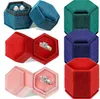 Hexagon Velvet Ring Box Jewelry Boxes Display Holder with Detachable Lid for Wedding Engagement