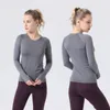 2023 LU-07 femmes Yoga manches longues 2.0 couleur unie sport nu façonnage taille serré Fitness lâche Jogging vêtements de sport femmes bon