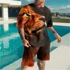 3D Tracksuits digital color printing casual men's short T beach pants set summer loose shorts