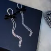 Orecchini pendenti con nappa lunga catena di cristallo goccia di fiocco nero per le donne Goth Punk strass dichiarazione gioielli di moda regalo per feste