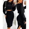 Tweedelige jurk sexy gewas lange mouw roze bodycon sets vrouwen herfstafdruk bijgesneden feminino set rok pakken 220830