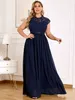 Navy Blue Lace Plus Size Bridesmaid Dresses Sheer Jewel Neck Country Maid Of Honor Dress A Line Floor Length Chiffon Evening Gowns