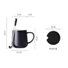 Tasses Creative Couple Tasse Solide Couleur Mat Avec Couvercle Cuillère Facile À Nettoyer Porcelaine Tasse À Café Noir Blanc Simple Boire