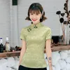 ملابس عرقية على الطراز الصيني قميص زنبرك زنبرك بلوزة نحيفة بالإضافة إلى حجم تشيونغسام قمم من طوق الماندرين التقليدي معطف ساتان