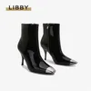 Boots Winter Luxury Women Black Sock High Heels Stiletto Sexy Metal Pointed Toe Ankle Ladies Shoes 220829