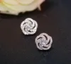 925 Sterling Silver Stud Round Cut White Topaz CZ Diamond Gemstones Women Wedding Rose Flower Stud Earring Gift