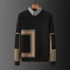 Männer Pullover Männer Mock Zwei Stück Fleece Pullover Winter Dicke Stricken Männliche Geometrie Muster Revers Langarm Trendy Pullover Strickwaren 220830